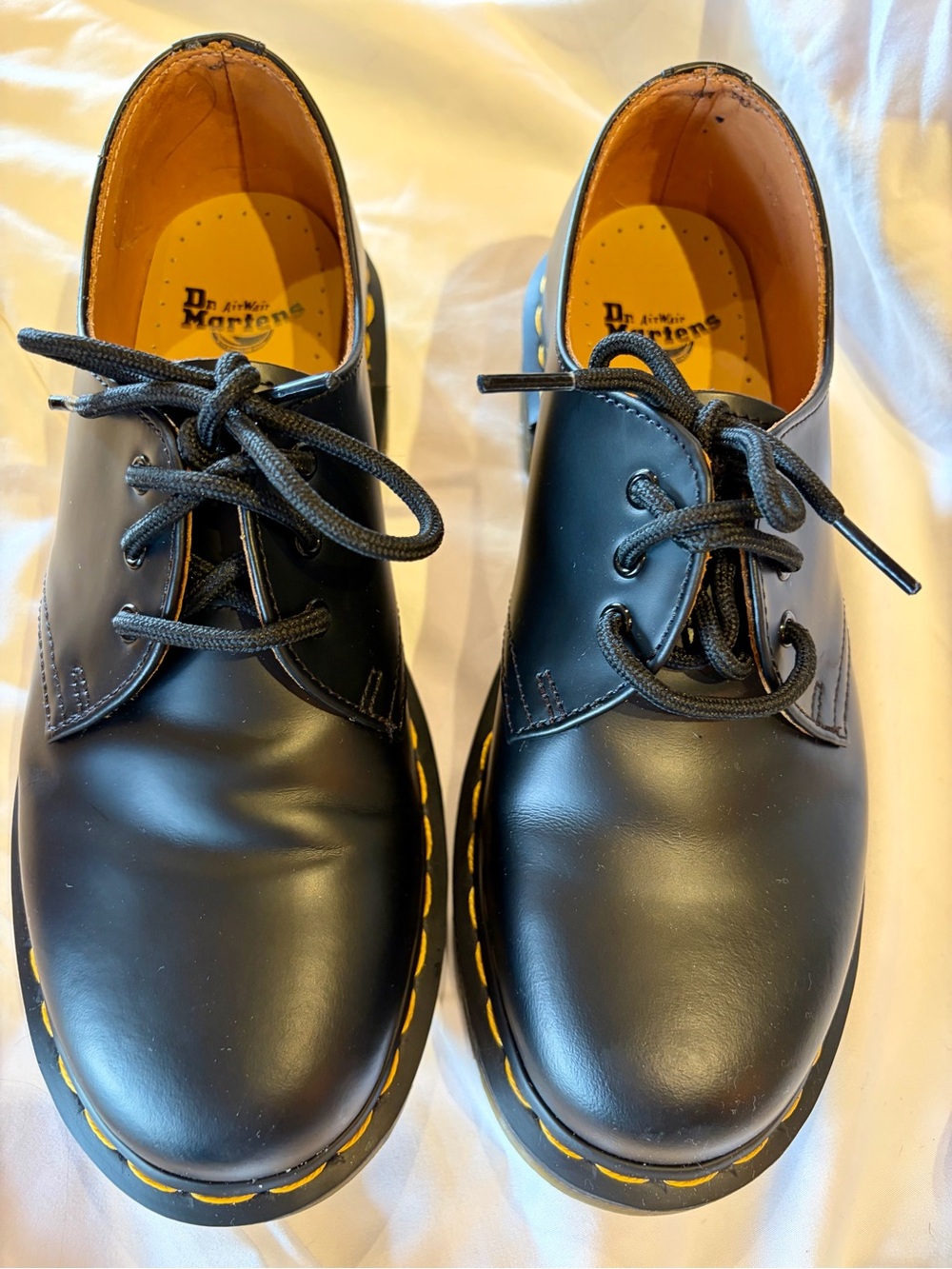 Dr. Martens Black Leather 3-Eye Oxford with Yellow Stitching